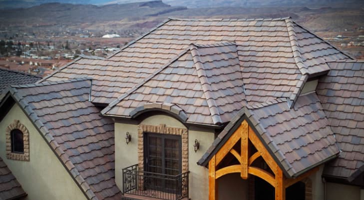 A pitched roof on a large home