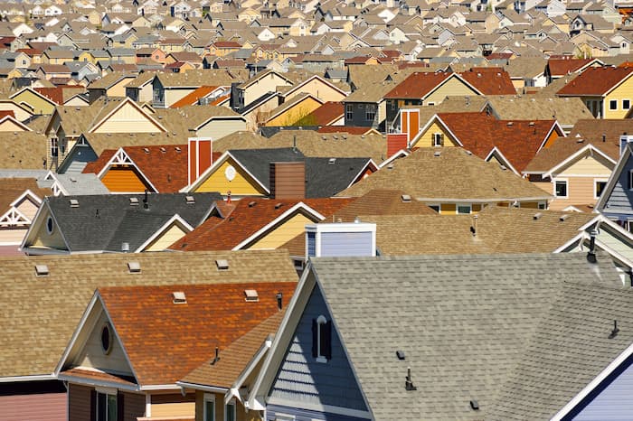 rooftop view of hundreds of homes