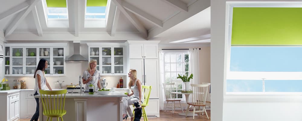 skylight and roof windows brighten this kitchen