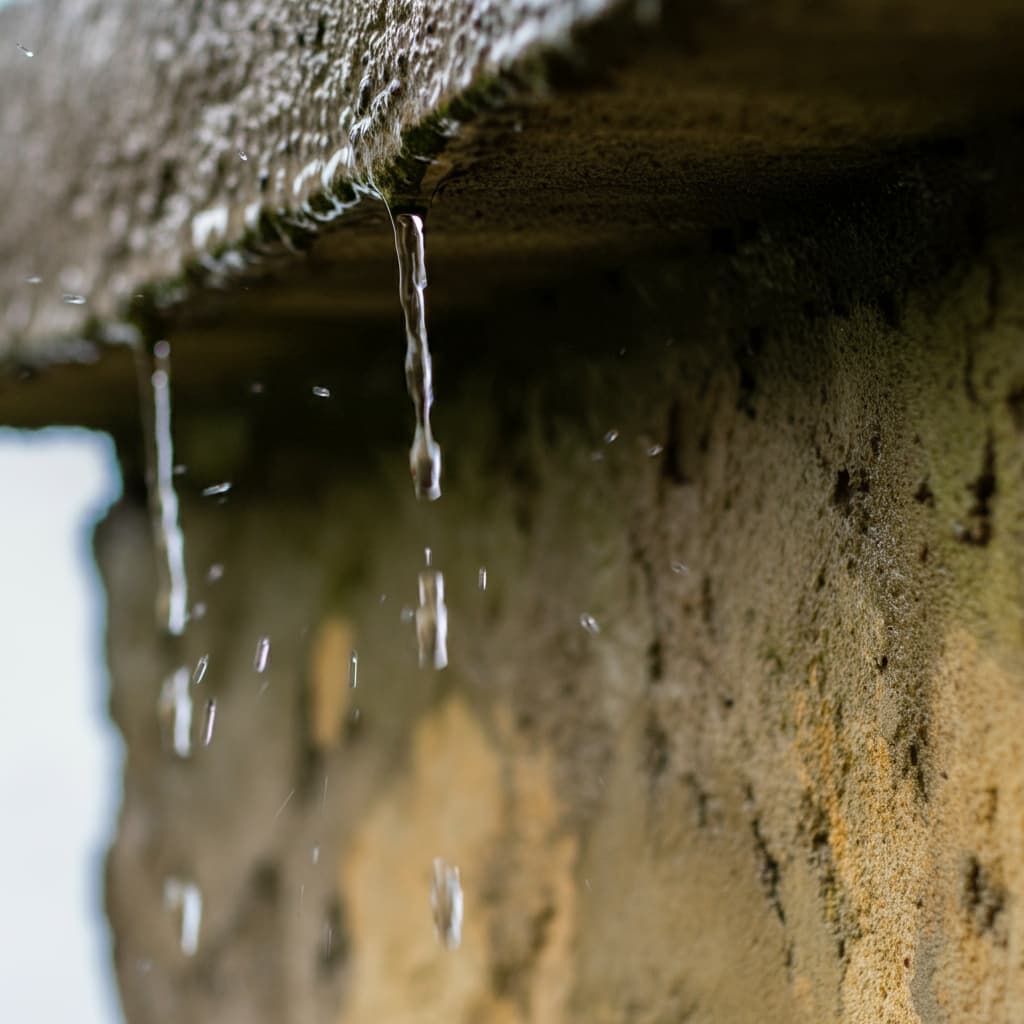 water dripping from soffit in winter