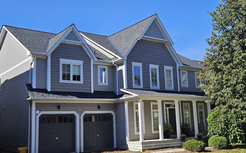 Two-storey home in Brooklin, Whitby with a new BP Mystique 42 roof in 2-Tone Black by C.D. Roofing